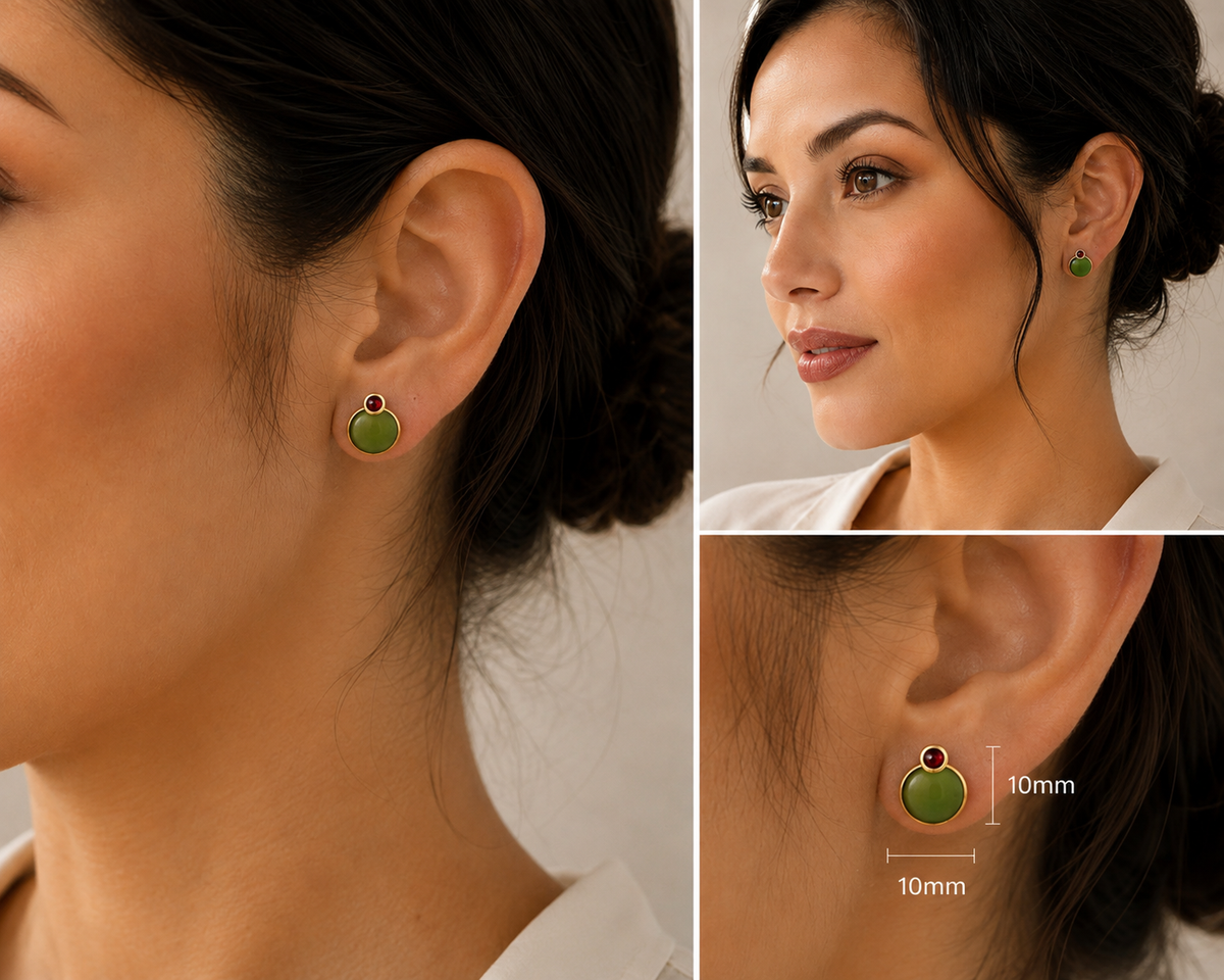 Verdant Rouge — Jade & Garnet Stud Earrings