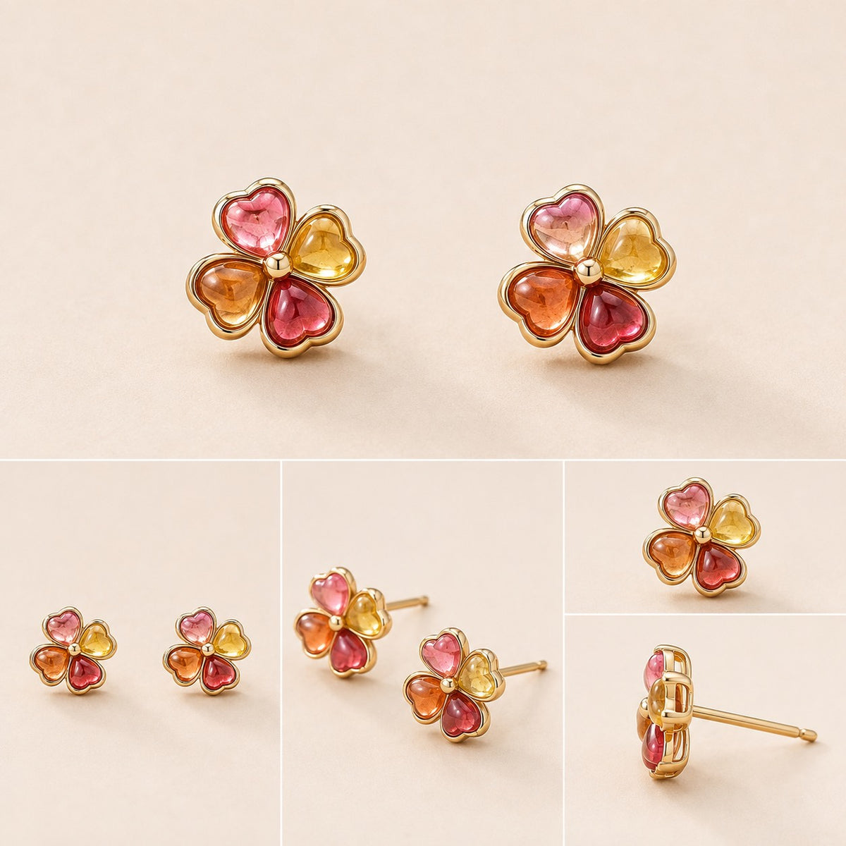 Fleur de Tourmaline — Multicolor Tourmaline Flower Stud Earrings