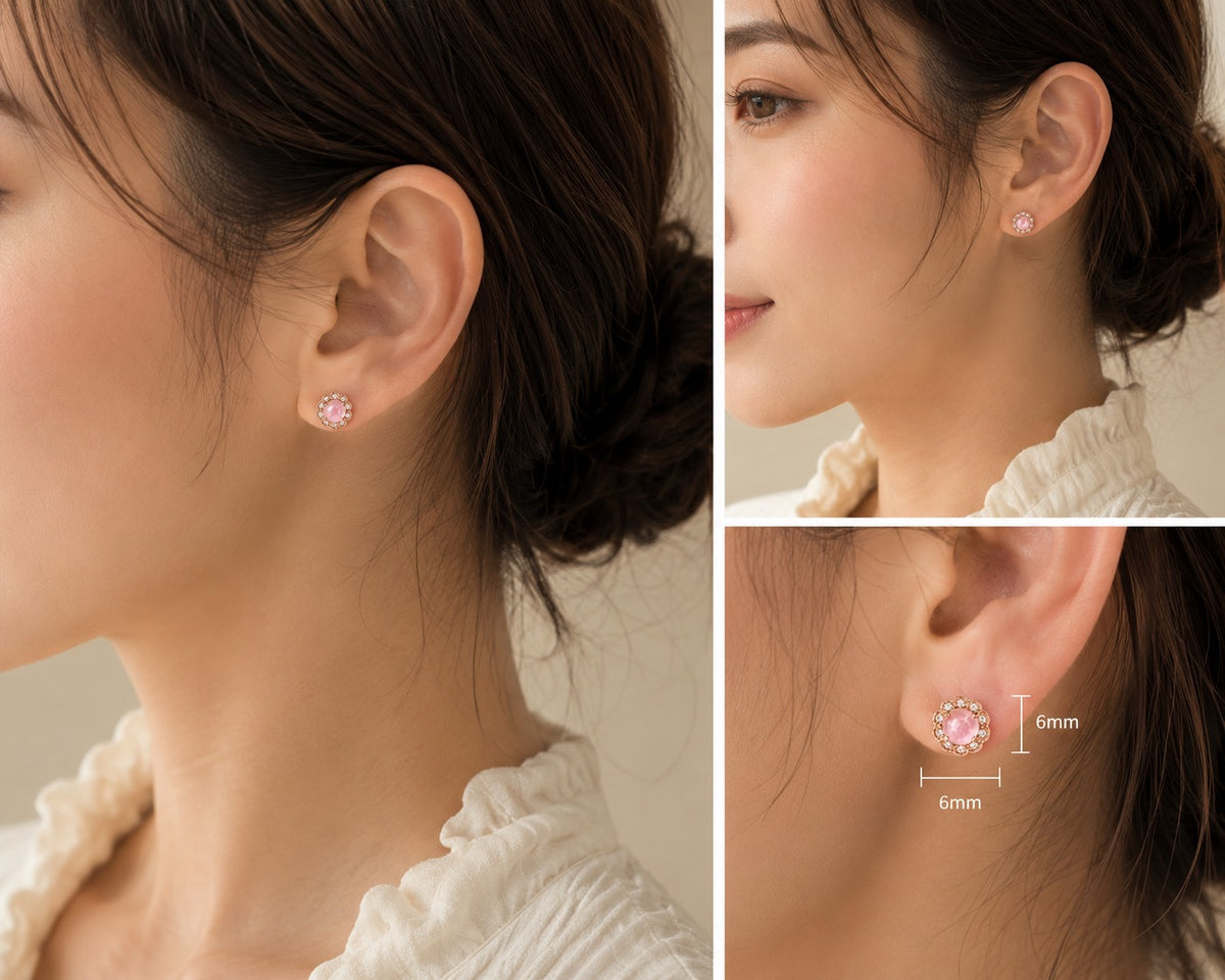 La Roseraie — Pink Tourmaline Floral Stud Earrings