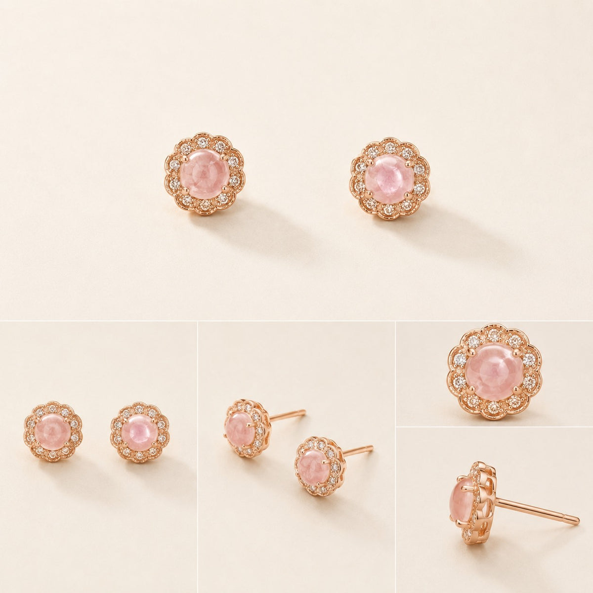 La Roseraie — Pink Tourmaline Floral Stud Earrings