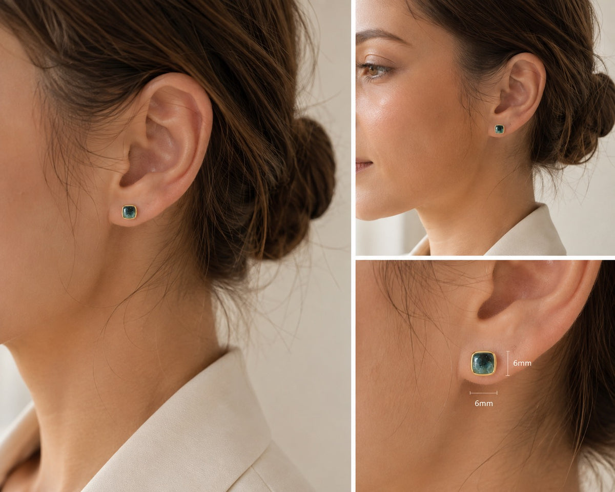 Deep Lagoon — Blue Green Tourmaline Stud Earrings