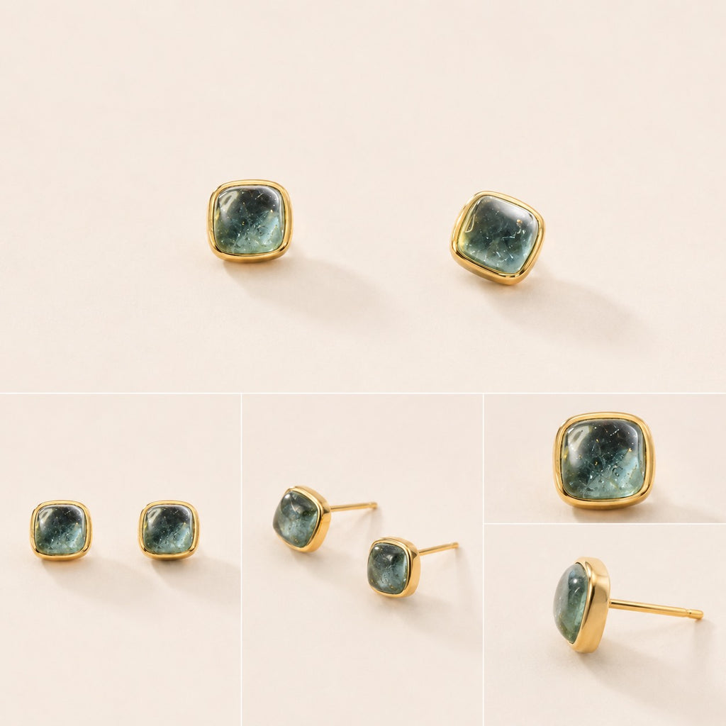 Deep Lagoon — Blue Green Tourmaline Stud Earrings