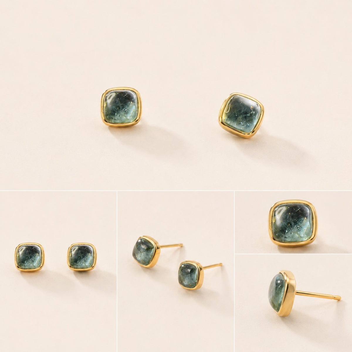 Deep Lagoon — Blue Green Tourmaline Stud Earrings