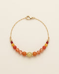 Soleil d'Ambre handcrafted natural sunstone and jade gemstone bracelet with an 18K gold-coated sterling silver chain on a Pearled Ivory background.