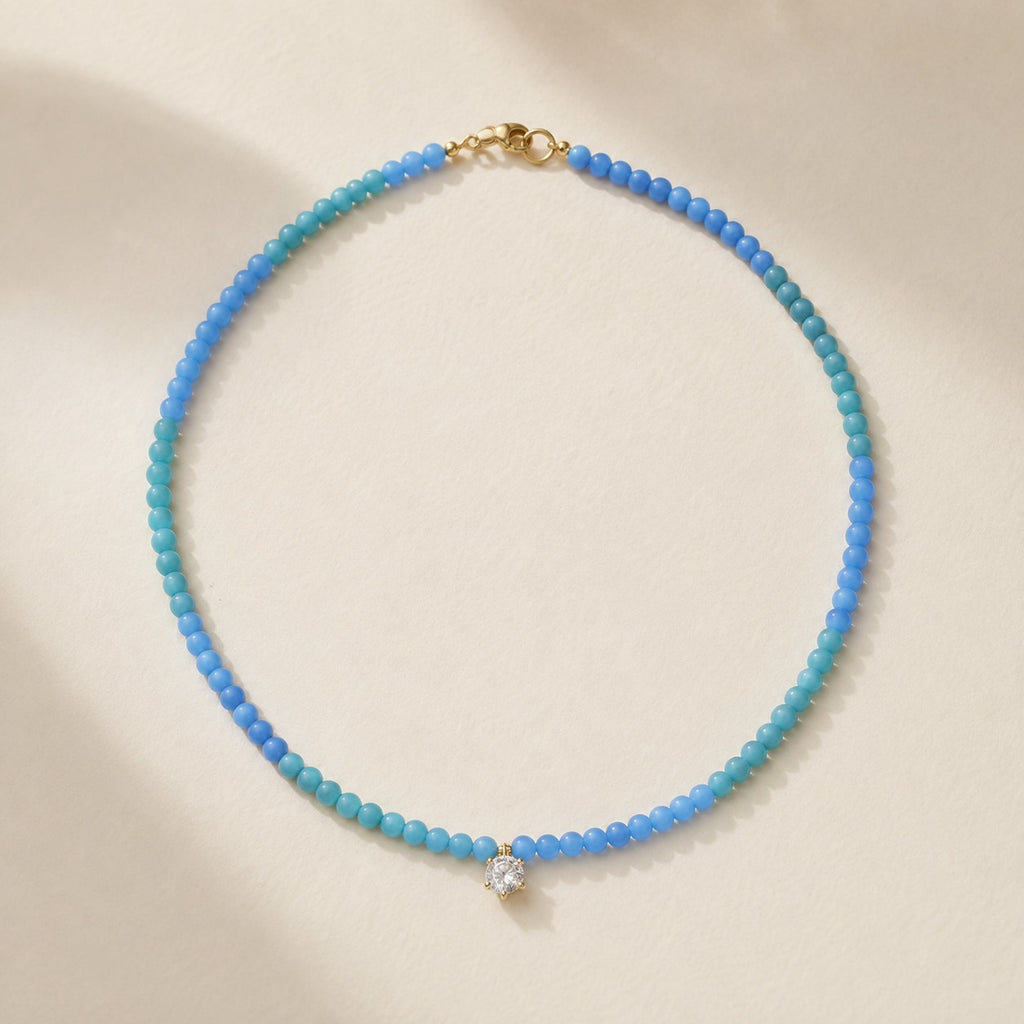 Blue Voltage high-porcelain turquoise necklace with 1ct lab-grown diamond and 18K gold, 43cm