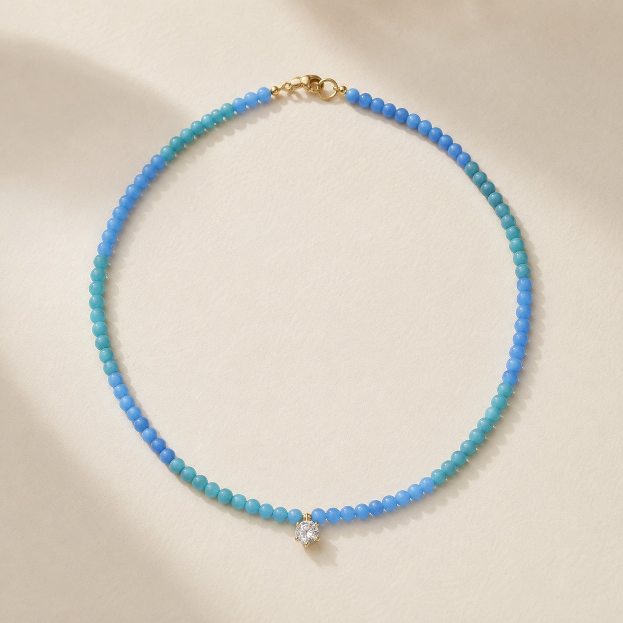 Blue Voltage high-porcelain turquoise necklace with 1ct lab-grown diamond and 18K gold, 43cm
