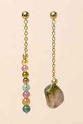 Light Catcher natural multicolor Tourmaline asymmetric drop earrings by Sense Jewelry
