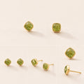 Olive Light natural green tourmaline square cabochon stud earrings