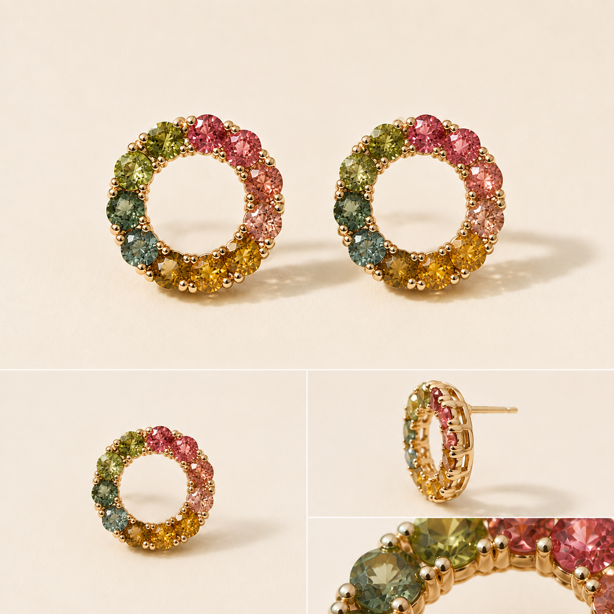 Petite Color Wreath multicolor tourmaline stud earrings
