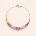 Handcrafted natural pink tourmaline bracelet with freshwater pearls and 18K gold vermeil by Sense Jewelry.