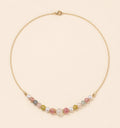 Blooming necklace featuring pastel tourmaline, jade and freshwater pearls with a delicate 18K gold-plated chain by Sense Jewelry.