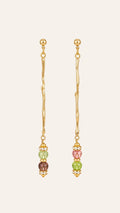 Firefly asymmetrical tourmaline drop earrings with sculptural gold and crystal details by Sense Jewelry