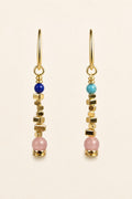 Afterglow asymmetrical gemstone drop earrings with blue, turquoise and blush pink stones